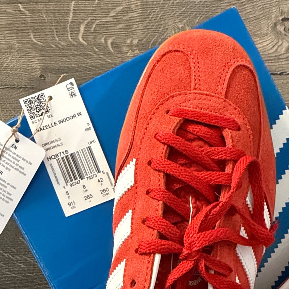 adidas Gazelle Red Suede Sneakers with White Stripes - Picture 2 of 7